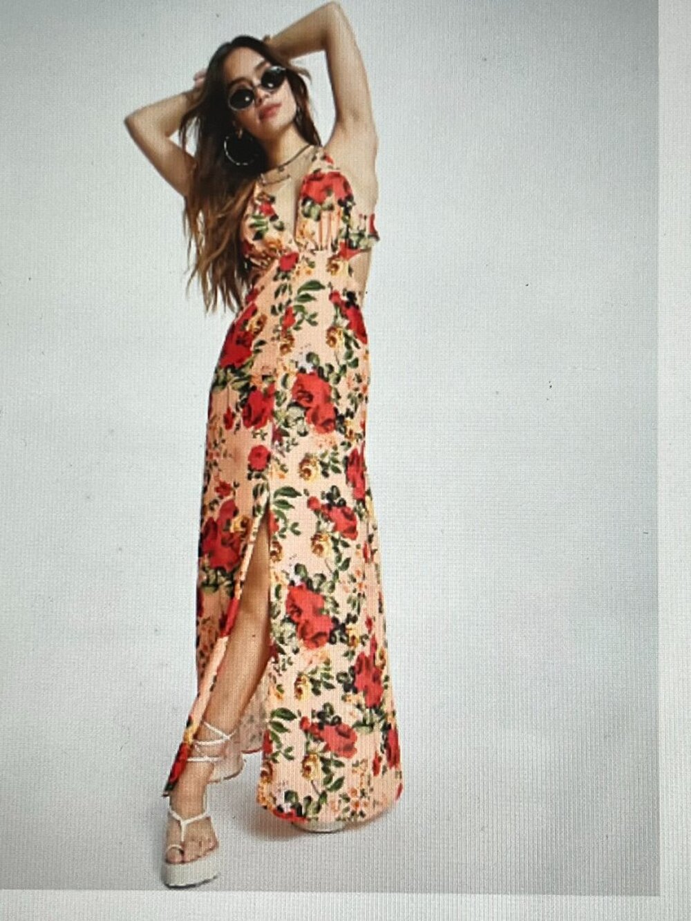 ASOS Peach Maxi Dress with Red Floral Print